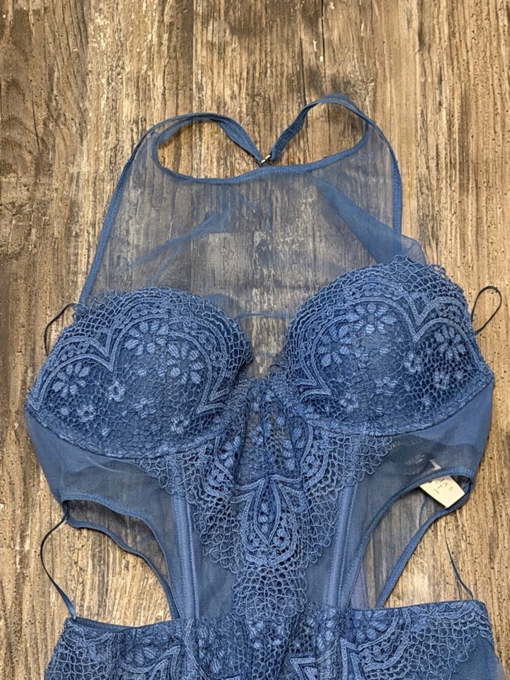 Victoria Secret 34/ B Lingerie Zip Corset & Bustier High Neck Blue Mesh NWT - Picture 2 of 5
